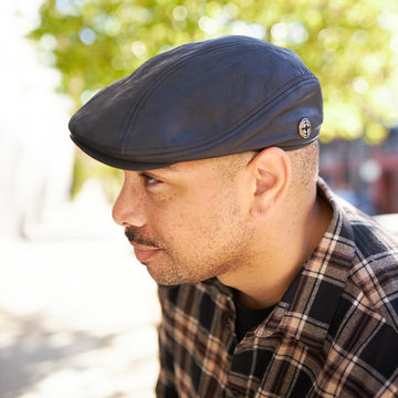 Bookie | Mens Black Leather Flat Cap