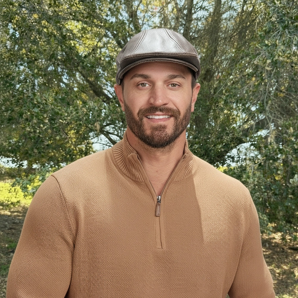 Bookie | Mens Brown Leather Flat Cap