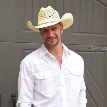 Cal | Mens Natural Vented Crown Woven Bangora Straw Cowboy Hat
