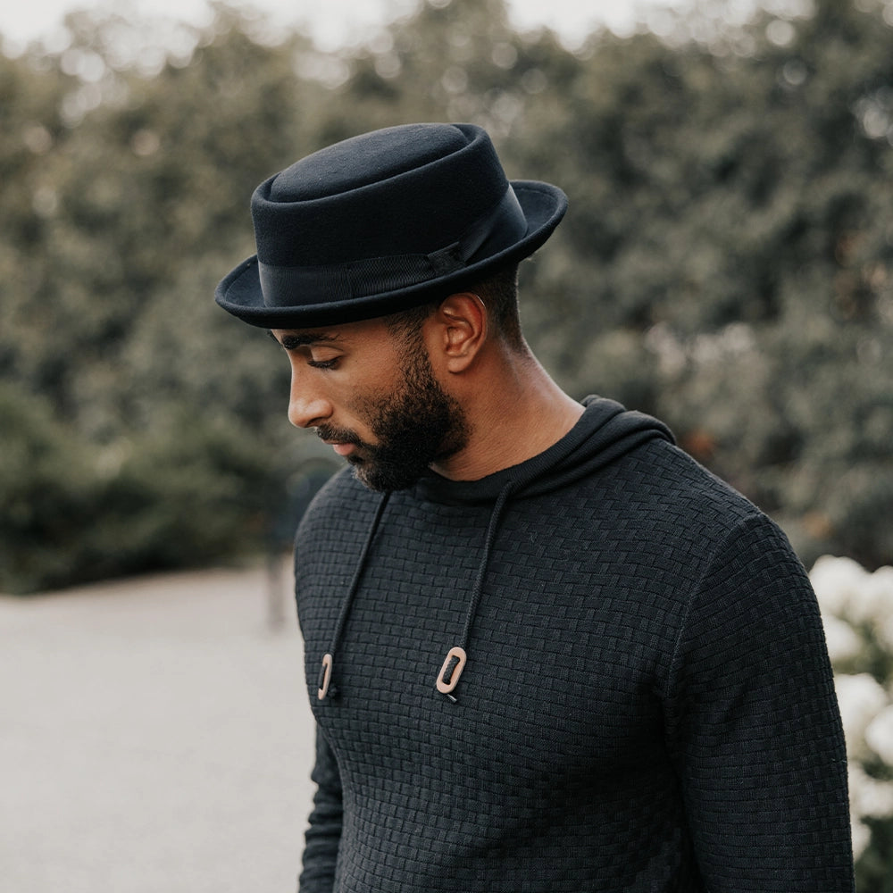 Chi-Town | Mens Black Crushable Wool Felt Pork Pie Hat