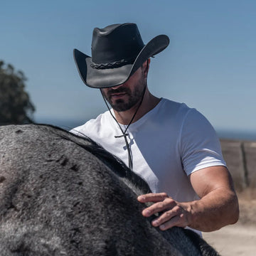 Hollywood | Mens Black Leather Cowboy Hat