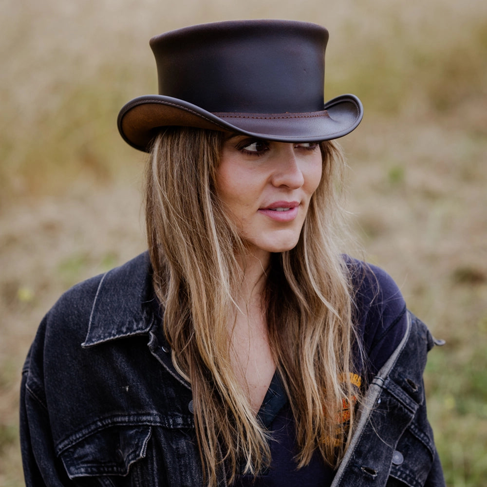 Marlow | Womens Brown Leather Top Hat