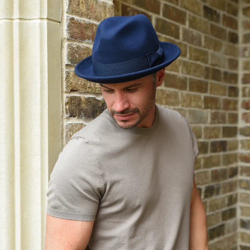 Pablo | Mens Navy Wool Felt Pinch Front Fedora Hat