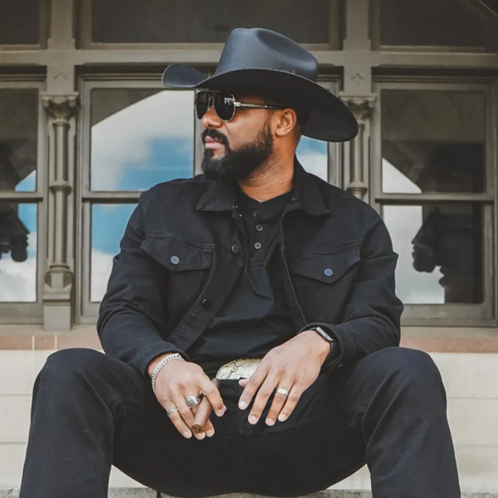 Pioneer | Mens Black Canvas Cotton Western Cowboy Hat