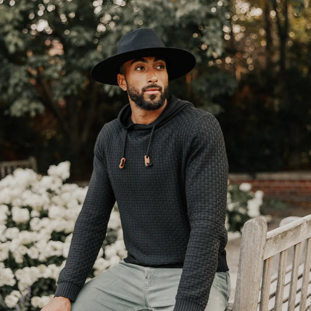 Rancher | Mens Black Wide Brim Felt Fedora Hat
