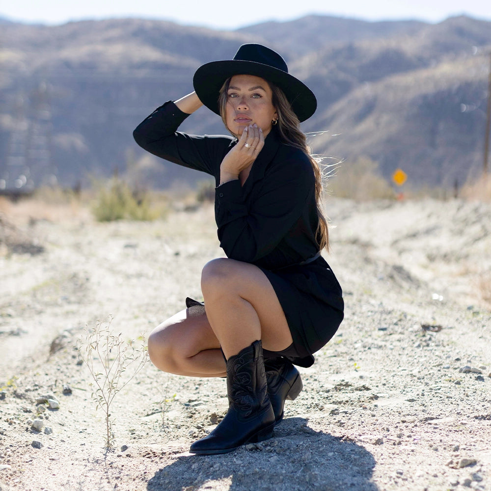 Rancher | Womens Black Wide Brim Felt Fedora Hat