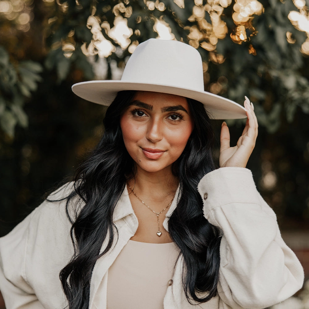 Rancher | Womens White Wide Brim Felt Fedora Hat