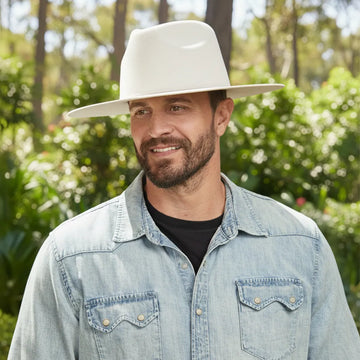 Rancher | Mens White Wide Brim Felt Fedora Hat