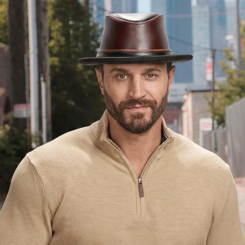 Rocky | Mens Wine Leather Fedora Hat