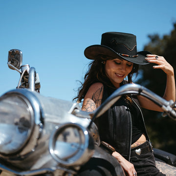 Sierra | Womens Black & Espresso Leather Cowgirl Hat