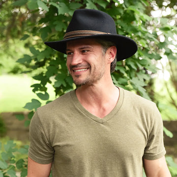 Zion | Mens Black Crushable Wool Felt Outback Hat