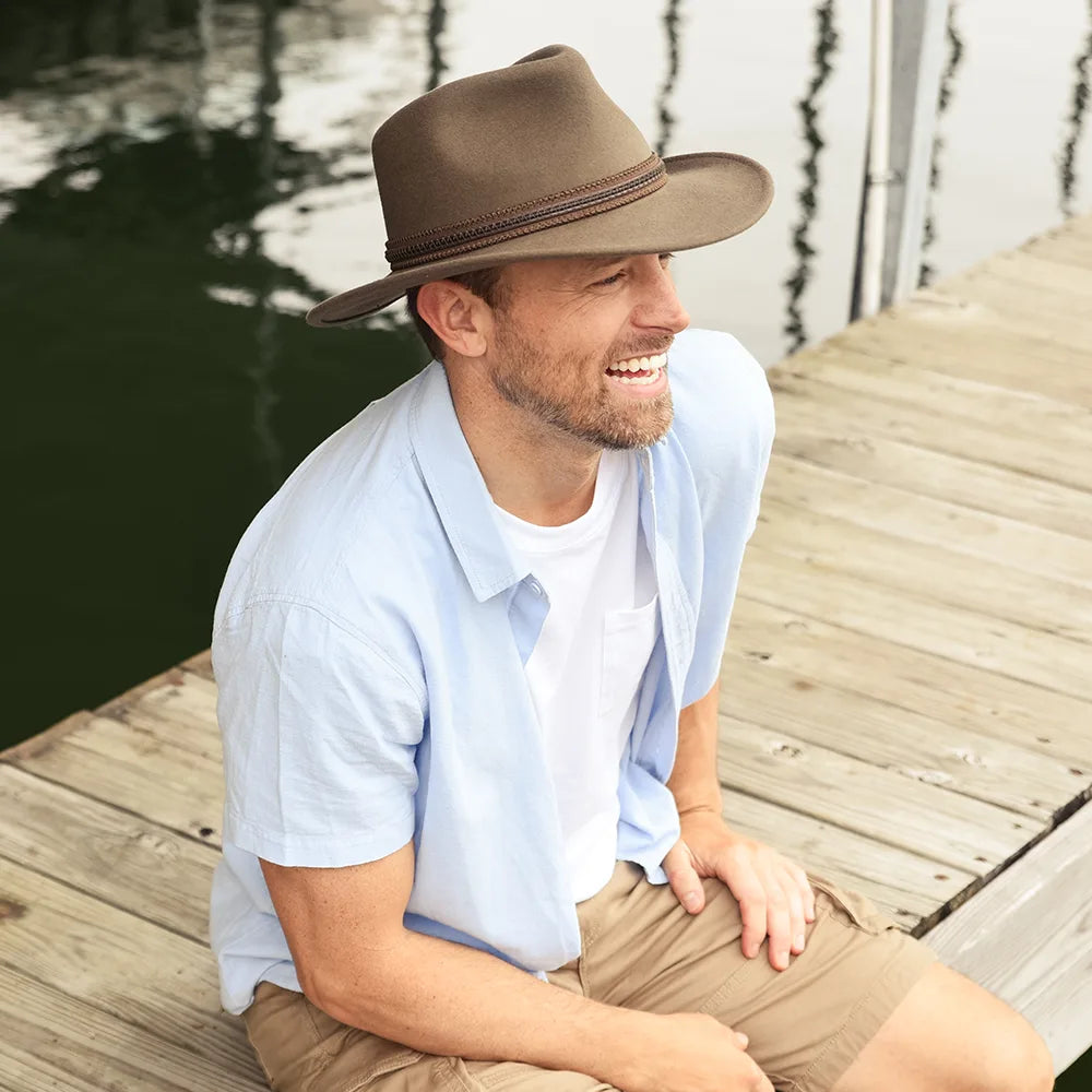 Zion | Mens Khaki Crushable Wool Felt Outback Hat