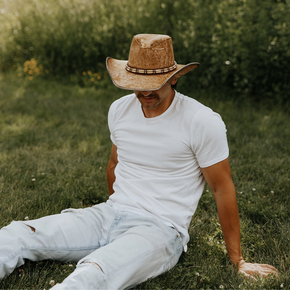 Ambush | Mens Jurassic Leather Outback Hat with Bead Trim