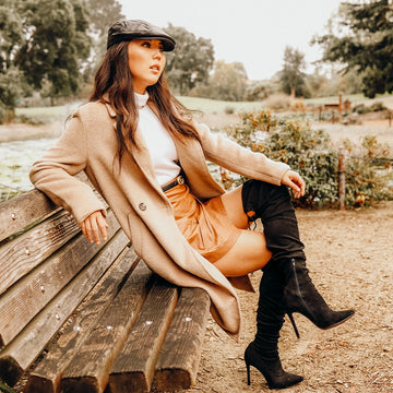 Bookie | Womens Black Leather Flat Cap