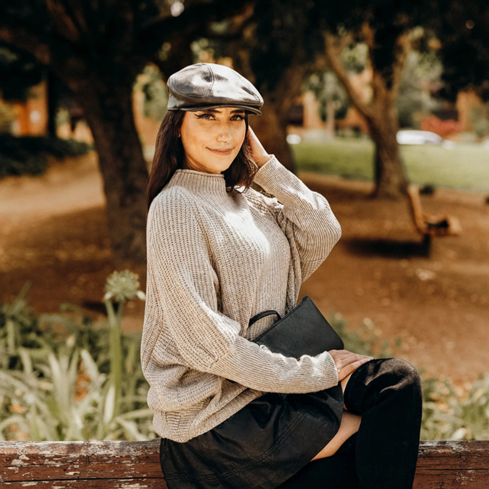 Bookie | Womens Brown Leather Flat Cap