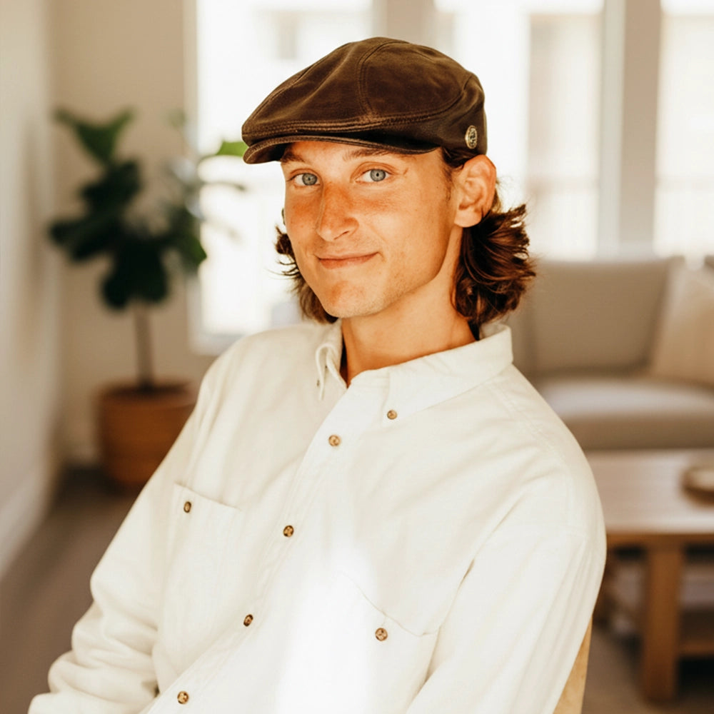 Bookie | Mens Brown Leather Flat Cap