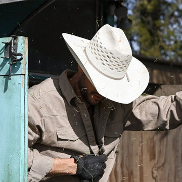 Cal | Mens Natural Vented Crown Woven Bangora Straw Cowboy Hat