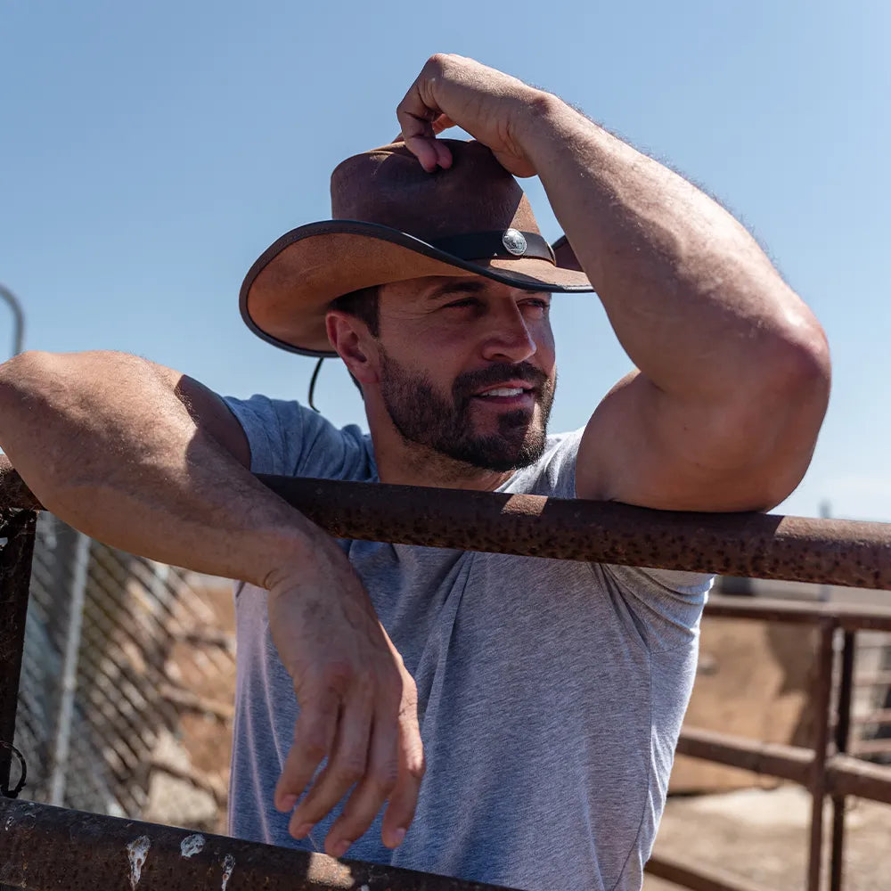 Cyclone | Mens Cobblestone Leather Cowboy Hat