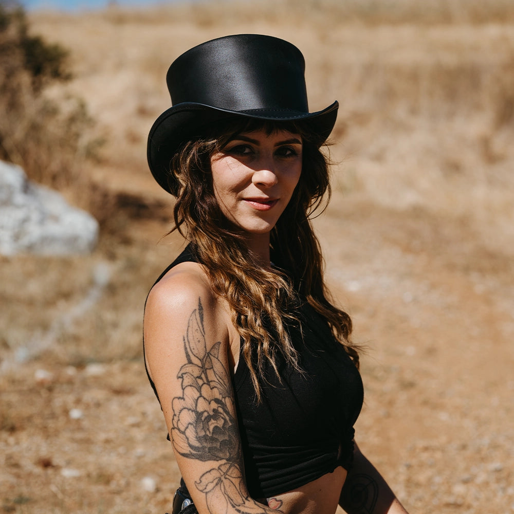 El Dorado | Womens Black Leather Top Hat