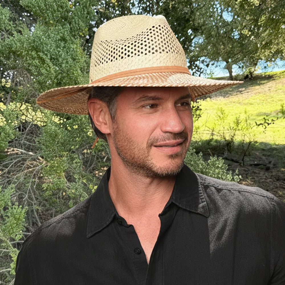 Ezra | Mens Natural Wide Brim Straw Panama Sun Hat