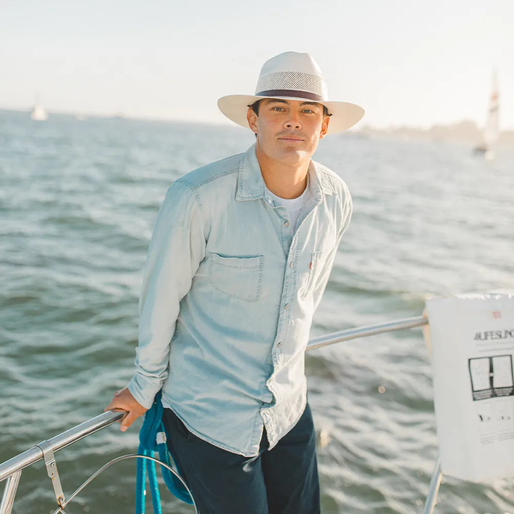Florence | Mens Cream Wide Brim Firm Straw Sun Hat