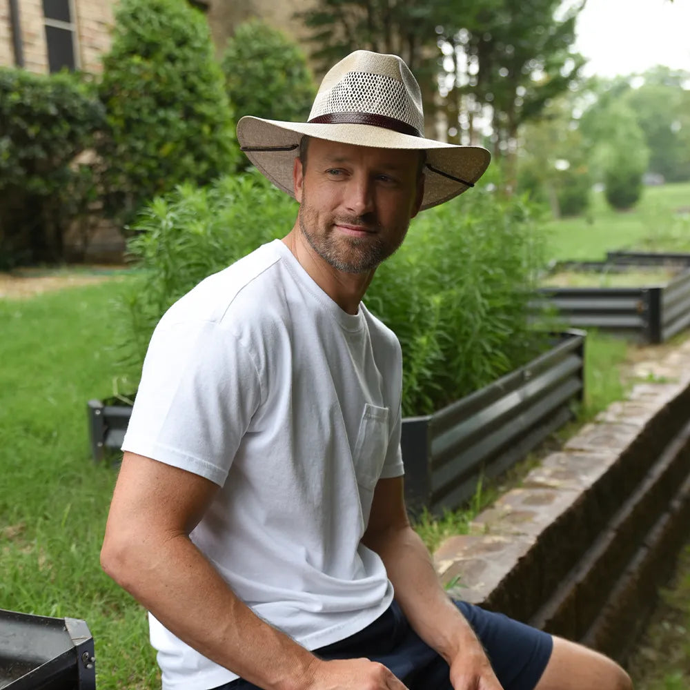 Florence | Mens Tan Wide Brim Firm Straw Sun Hat