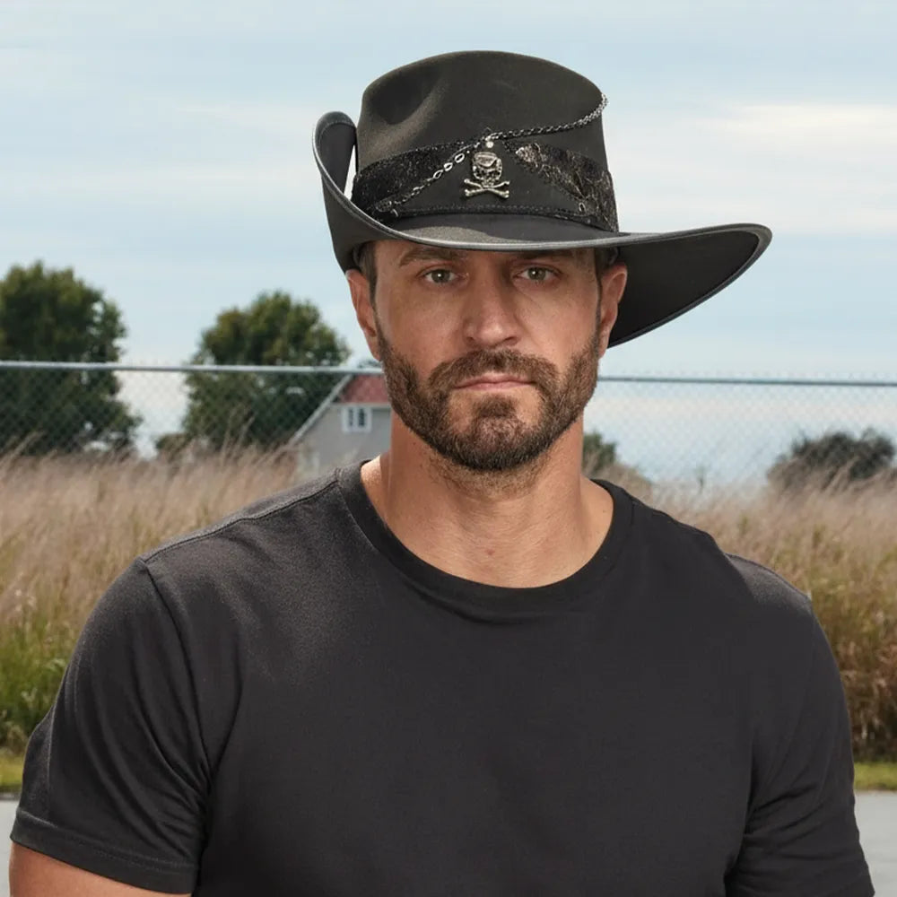 Hook | Mens Black Suede Leather Cavalier Hat