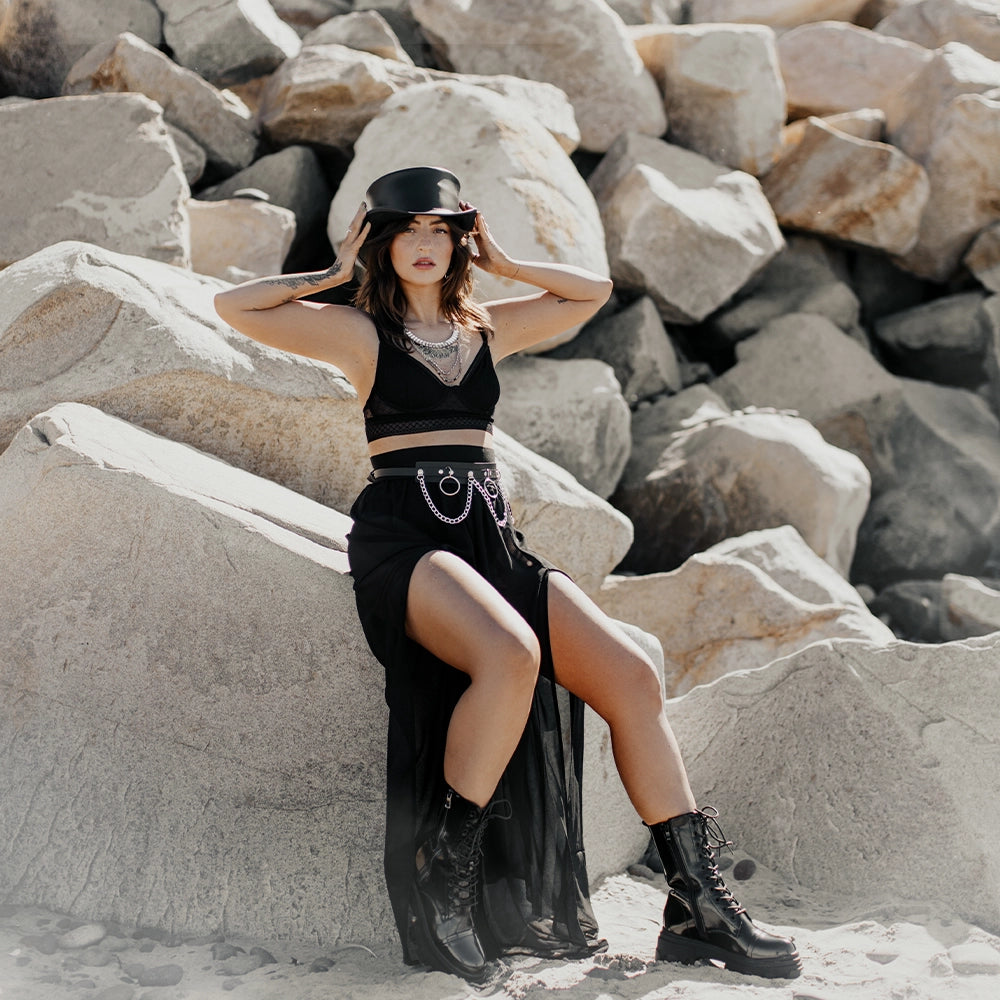 Marlow | Womens Black Leather Top Hat