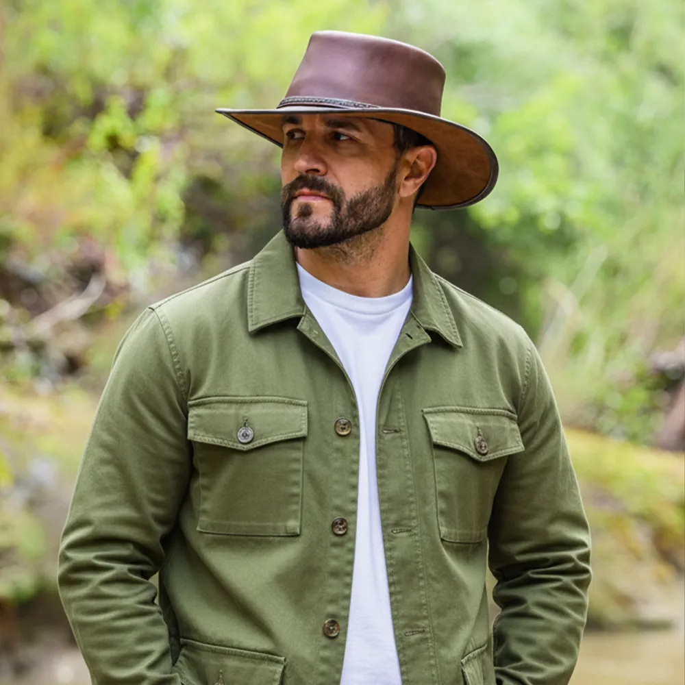 Midnight Rider | Mens Chestnut Leather Outback Hat