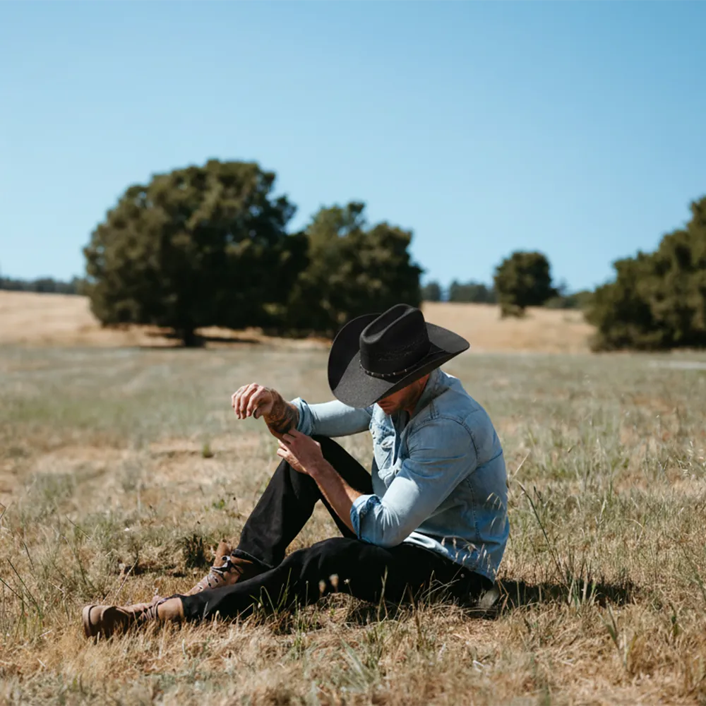 Montana | Mens Black Straw Cowboy Hat with Western Hat Band