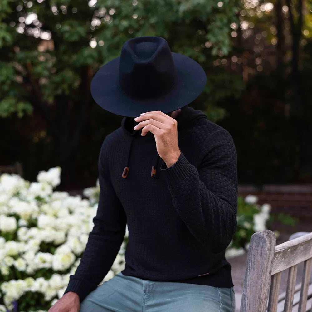 Rancher | Mens Black Wide Brim Felt Fedora Hat