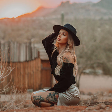 Rancher | Womens Black Wide Brim Felt Fedora Hat