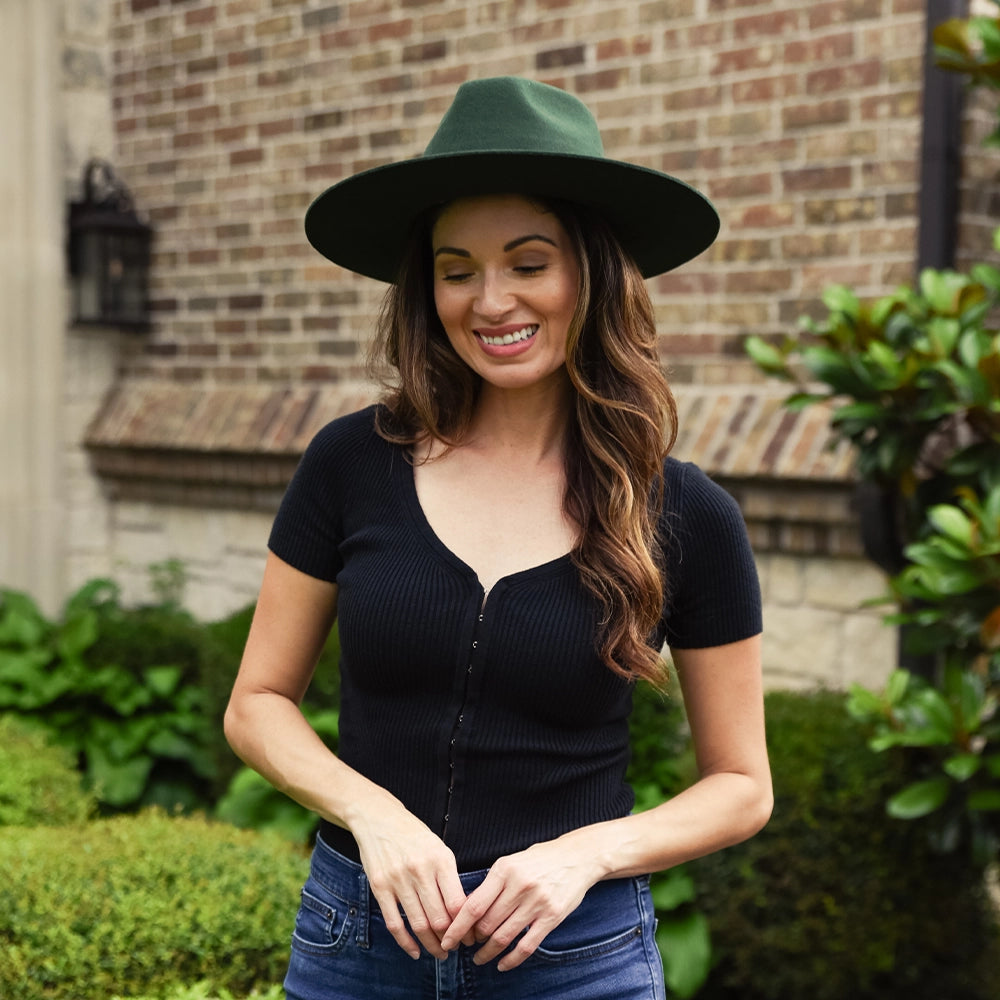 Rancher | Womens Olive Wide Brim Felt Fedora Hat