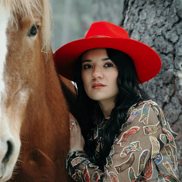 Rancher | Womens Red Wide Brim Felt Fedora Hat