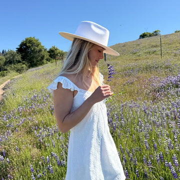 Rancher | Womens White Wide Brim Felt Fedora Hat
