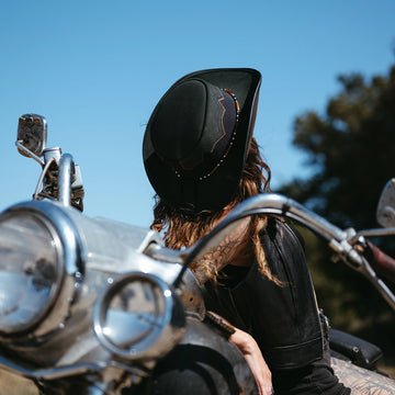 Sierra | Womens Black & Espresso Leather Cowgirl Hat