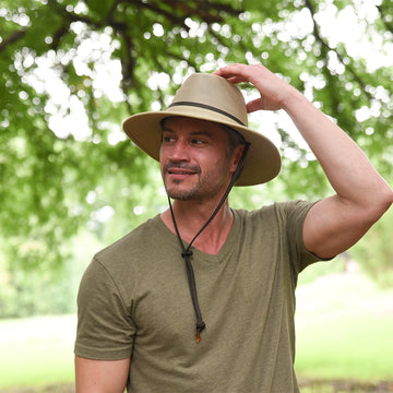 Smokey | Mens Khaki Nylon Outback Sun Hat with Mesh Sides