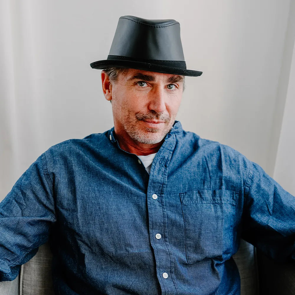 Soho | Mens Black Trilby Leather Fedora Hat