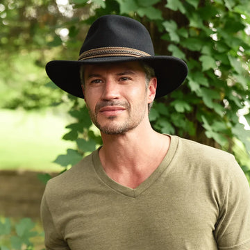Zion | Mens Black Crushable Wool Felt Outback Hat