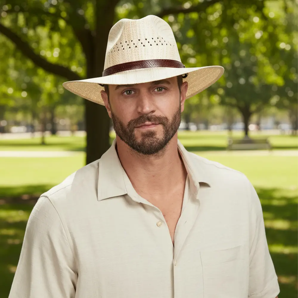 Barcelona | Mens Natural Wide Brim Firm Straw Sun Hat