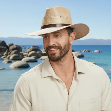 Barcelona | Mens Tan Wide Brim Firm Straw Sun Hat
