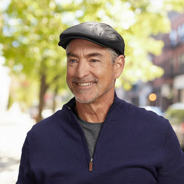 Bookie | Mens Black Leather Flat Cap