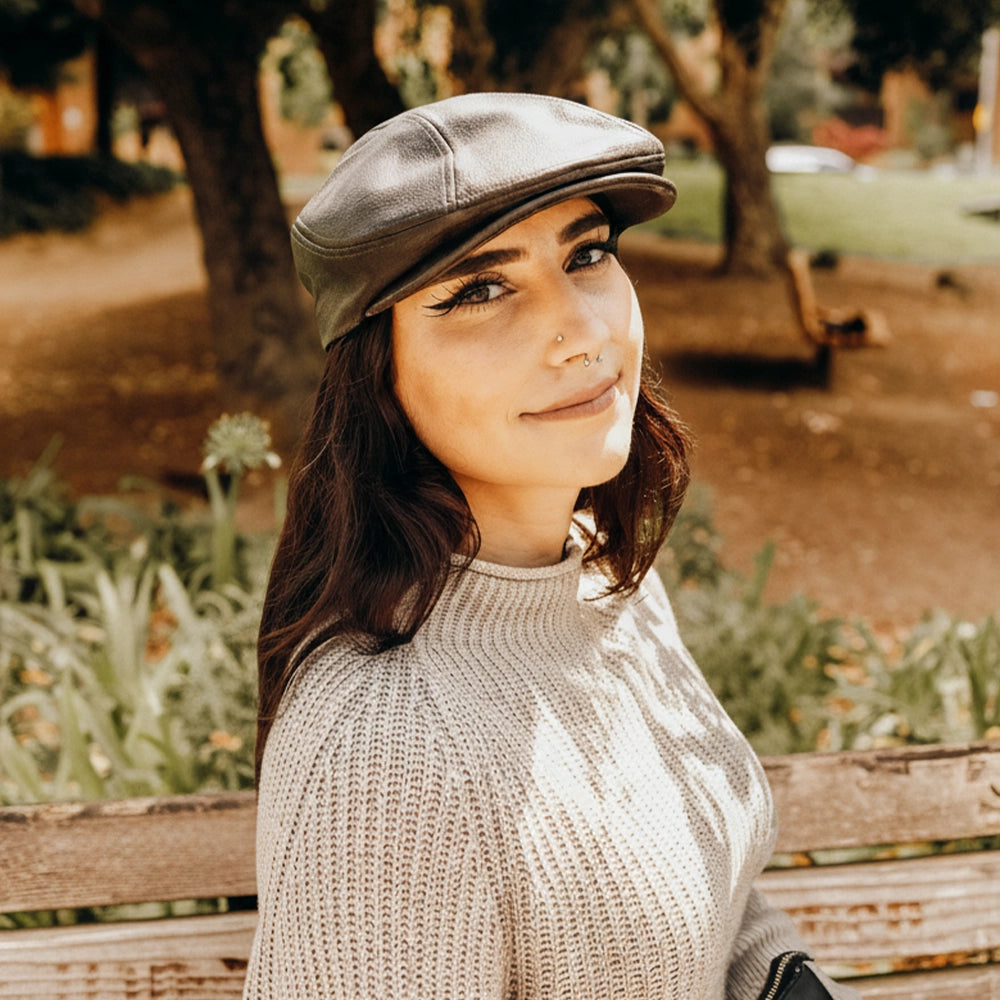 Bookie | Womens Brown Leather Flat Cap