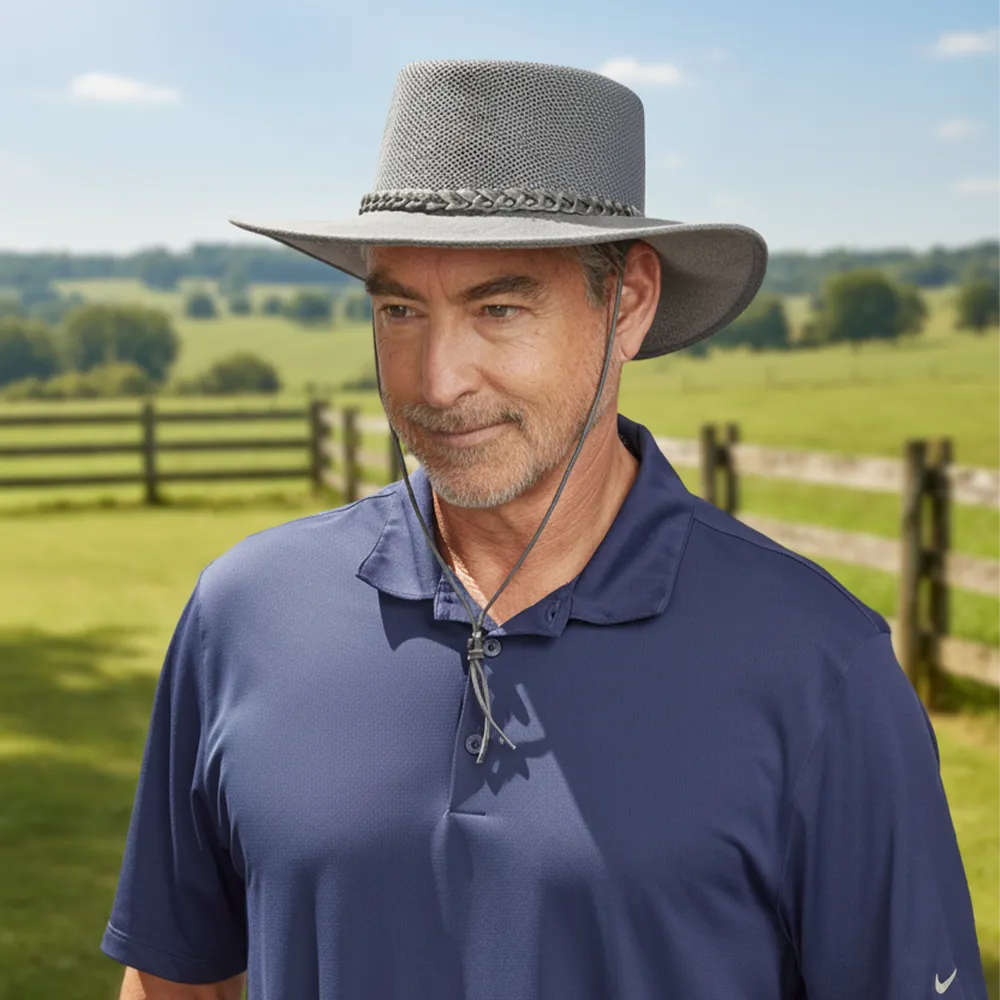 Breeze | Mens Bomber Gray Wide Brim Sun Hat