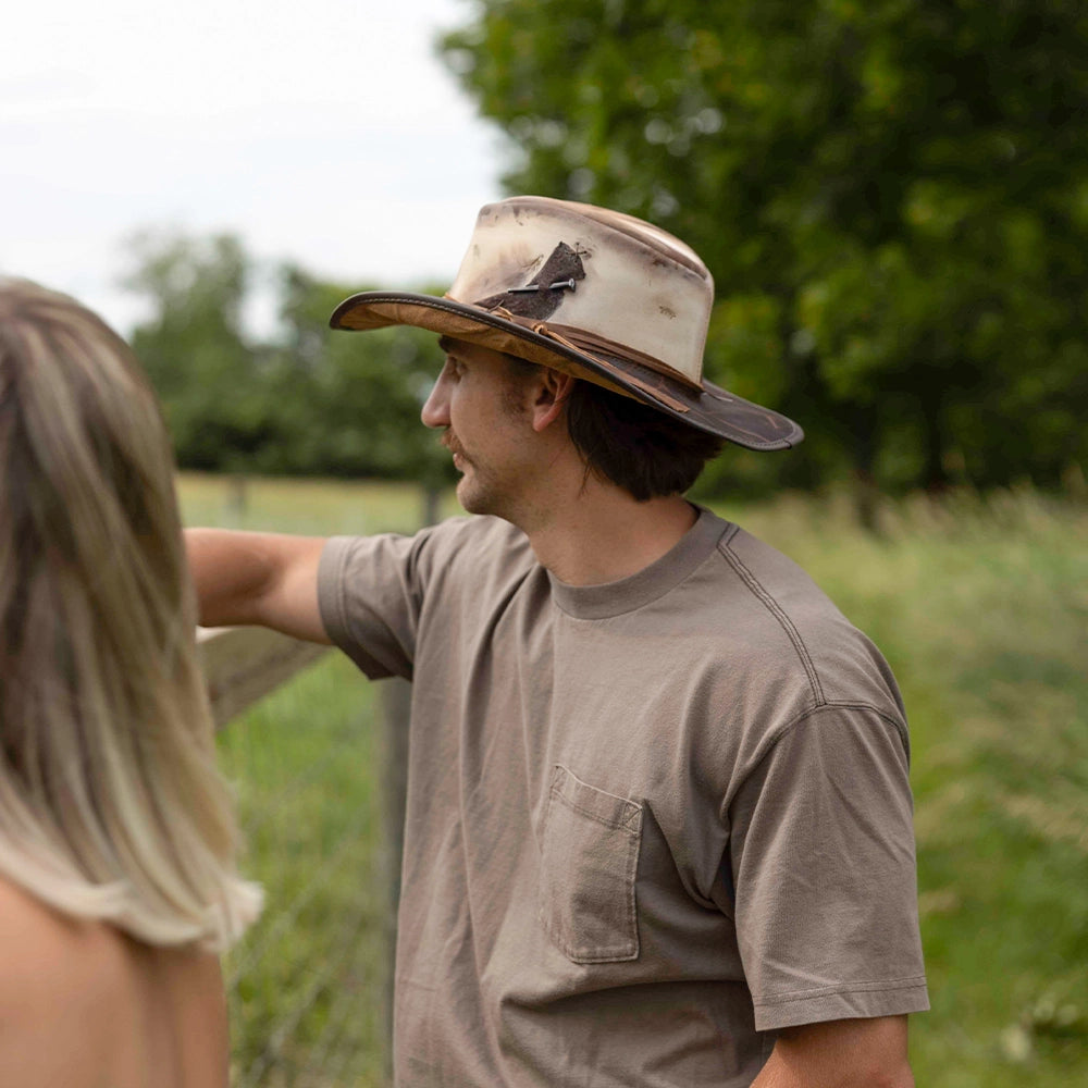 Calamity | Mens Driftwood Distressed Genuine Leather Cowboy Hat