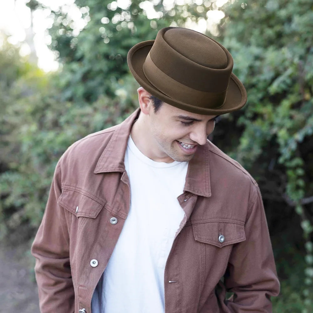 Chi-Town | Mens Brown Crushable Wool Felt Pork Pie Hat