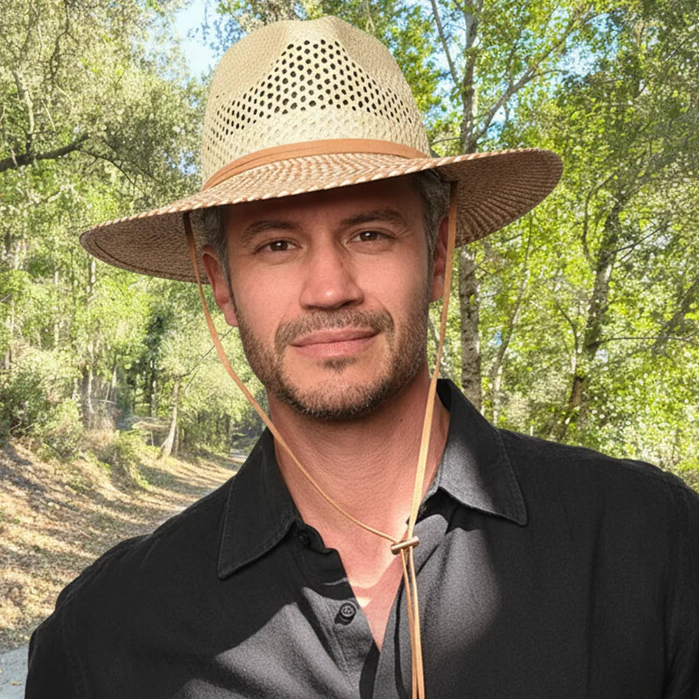 Ezra | Mens Natural Wide Brim Straw Panama Sun Hat