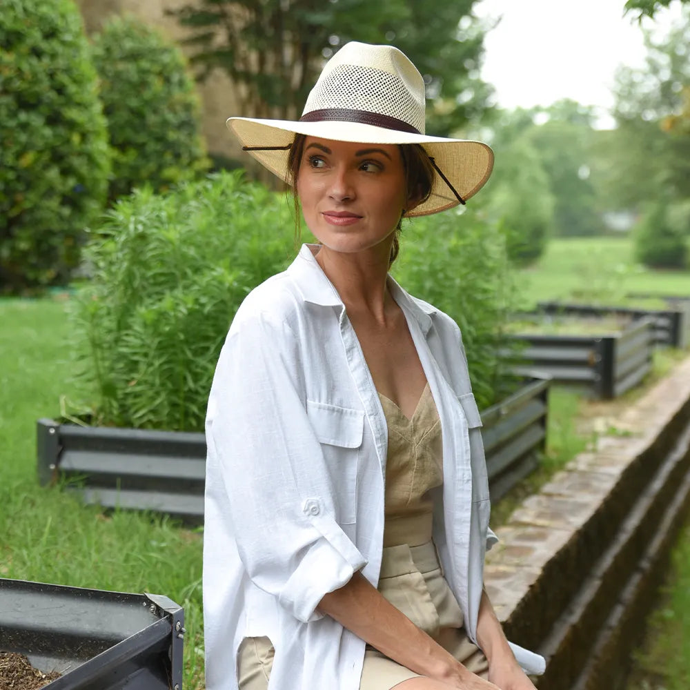 Florence | Womens Cream Wide Brim Firm Straw Sun Hat