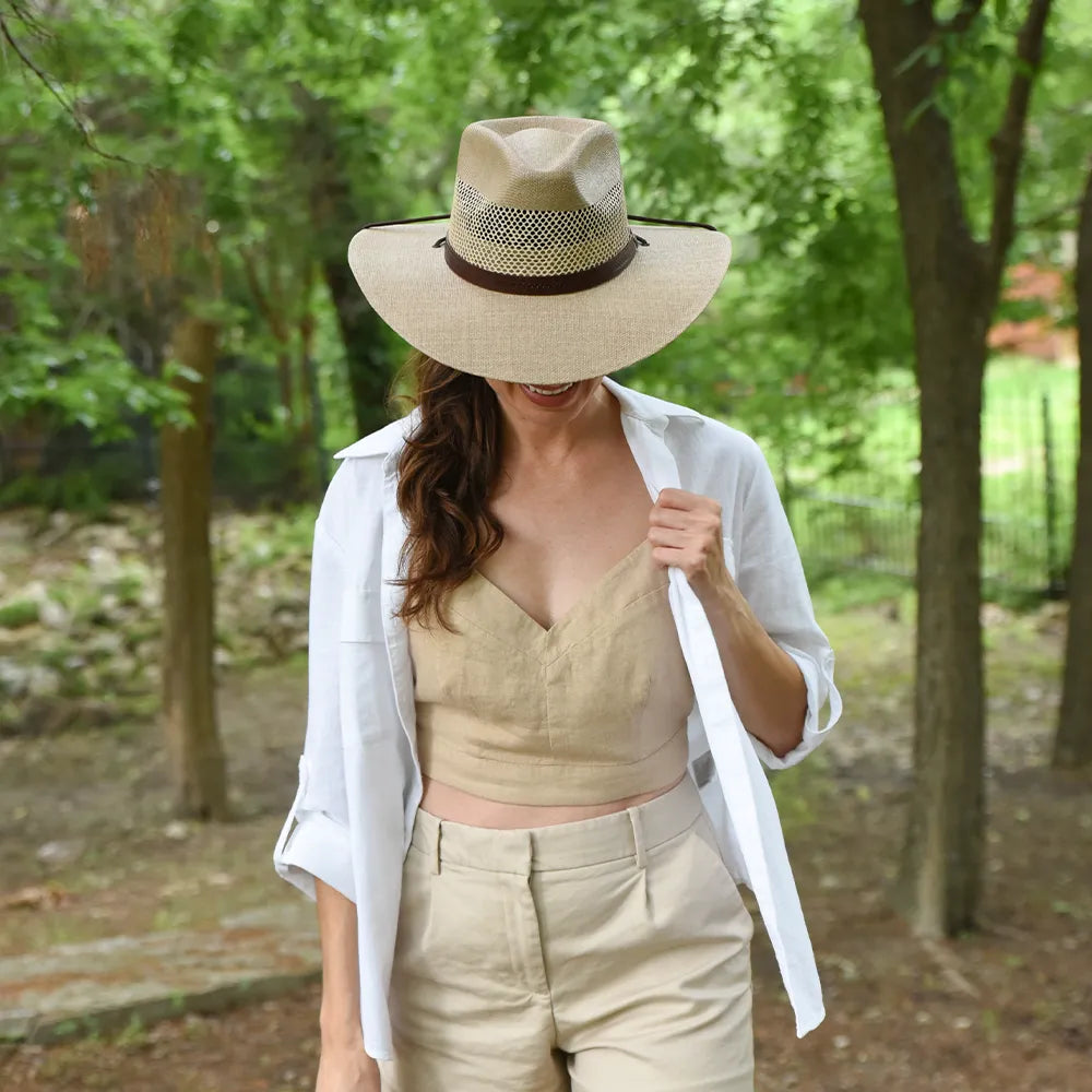 Florence | Womens Tan Wide Brim Firm Straw Sun Hat