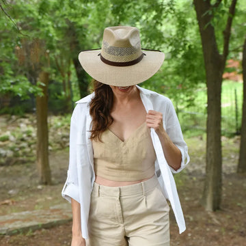 Florence | Womens Tan Wide Brim Firm Straw Sun Hat